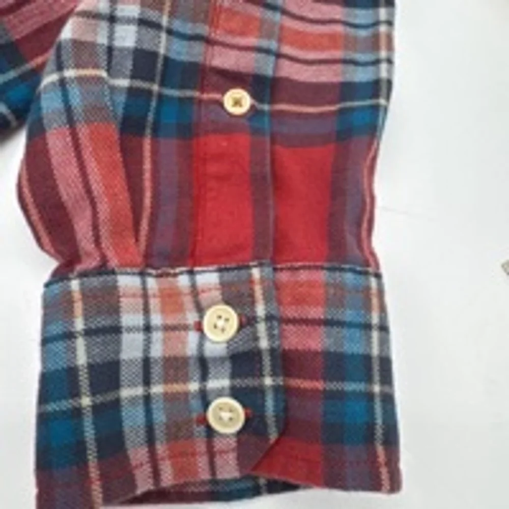 Men's LUCKY BRAND Plaid Flannel Shirt Size L Red Rust Blue - Picture 9 of 9